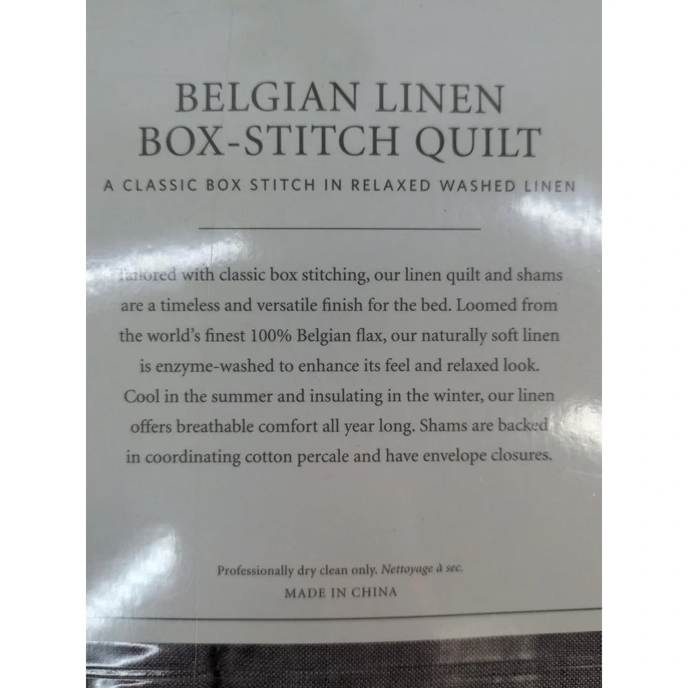 SEALED NEW🚨Restoration Hardware Belgian Linen BOX-Stitch Quilt King Pillow Sham